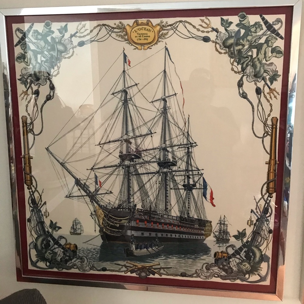 Framed Hermès silk scarf